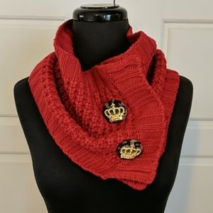 Red Knit Neck Warmer Muffler with Buttons